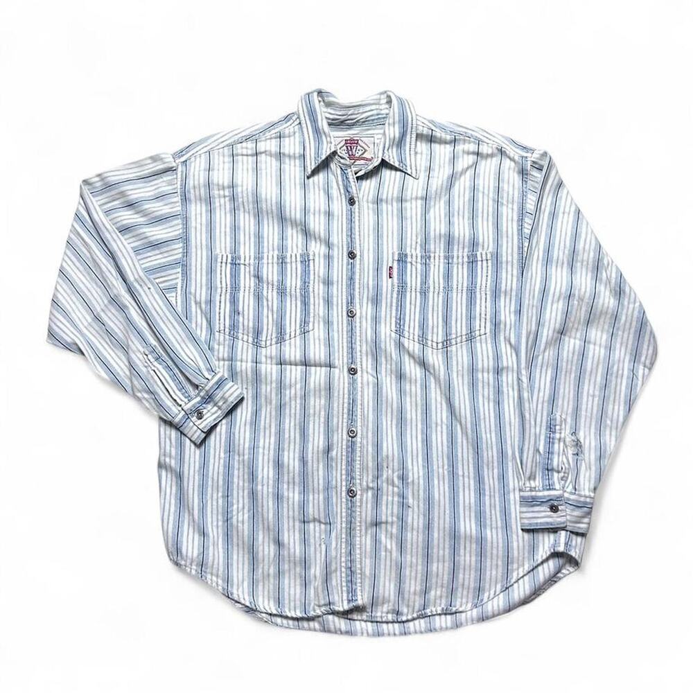 Levi’s Jeans Vintage 80s Stripe Denim Metal Button Western Button Shirt Womens L